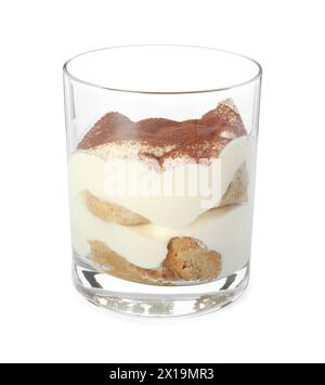 Köstliches Tiramisu in Glas isoliert auf weiß Stockfoto