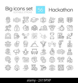 Lineare Symbole für Hackathon gesetzt Stock Vektor