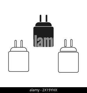 Symbole für Ladeadapter. Grafik des Netzsteckers. Symbole zum Aufladen des Geräts. Vektorabbildung. EPS 10. Stock Vektor