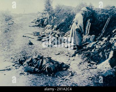 Französische Truppen während der deutschen Offensive an der Westfront, Marne WW1 1918 Stockfoto