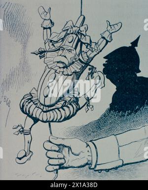 Italienische Politik, politischer Cartoon mit dem italienischen Premierminister Francesco Crispi und Bismarck, 1888 Stockfoto