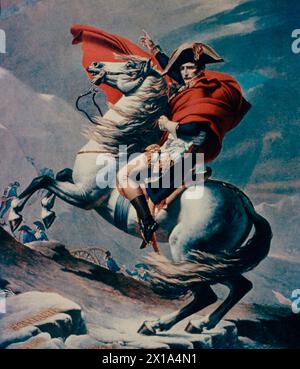 Napoleon überquert die Alpen nach Wien, Gemälde des französischen Künstlers Jacques-Louis David, 18. Jahrhundert Stockfoto