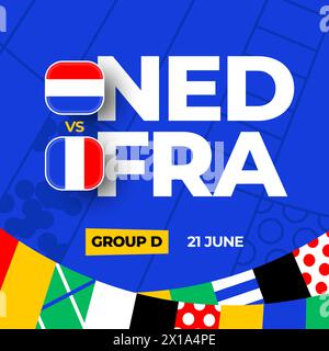 Niederlande gegen Frankreich Fußball 2024 Spiel gegen. 2024 Gruppenphase Meisterschaftsspiel gegen Teams Intro Sport Hintergrund, Meisterschaftswettbewerb. Stock Vektor