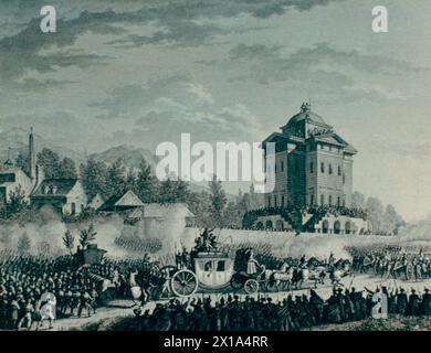 Ankunft von Louis Capet in Paris nach seiner Rückkehr aus Varennes, Frankreich 1791, Illustration Stockfoto