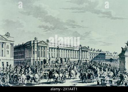 Hinrichtung von König Ludwig XVI., Frankreich 1793, Illustration Stockfoto