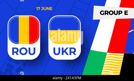 Rumänien gegen Ukraine Fußball 2024 Spiel gegen. 2024 Gruppenphase Meisterschaftsspiel gegen Teams Intro Sport Hintergrund, Meisterschaftswettbewerb. Stock Vektor