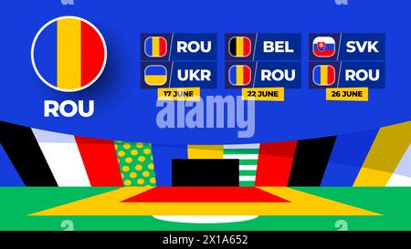 Rumänien Fußball 2024 Spiel gegen Set. Nationalmannschaftsflagge 2024 und Gruppenmeisterschaft gegen Teams. Stock Vektor