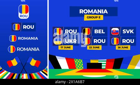 Rumänien Fußball 2024 Spiel gegen Set. Nationalmannschaftsflagge 2024 und Gruppenmeisterschaft gegen Teams. Stock Vektor