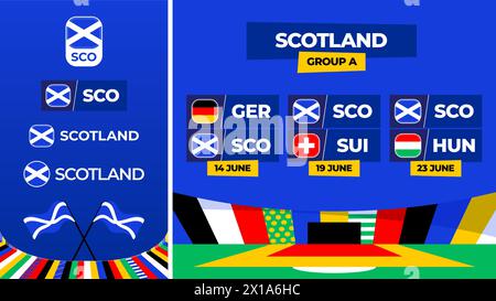 Schottland Football 2024 Spiel gegen Set. Nationalmannschaftsflagge 2024 und Gruppenmeisterschaft gegen Teams. Stock Vektor