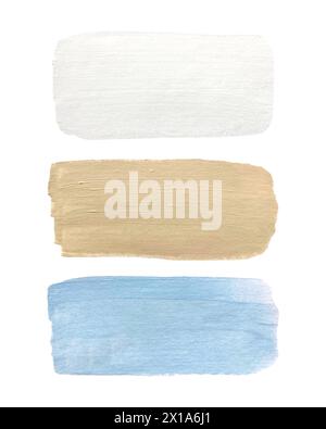 Setzen Sie trendige harmonie-Farben, Pinsel streichen Zeichnung Acrylfarbe weiß Beige und Blau, isoliert auf weißem Hintergrund. Vektorabbildung Stock Vektor