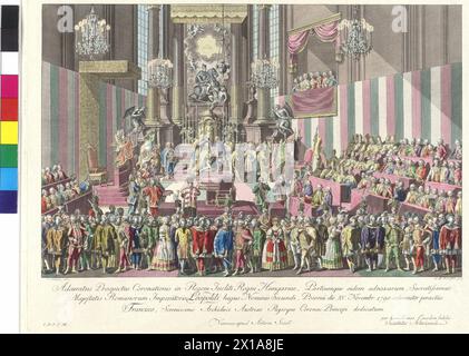 Krönung Kaiser Leopolds II. Zum ungarischen König am 15. November 1790 in Bratislava, Farbätzung und Kupferstich von Johann Ernst Mansfeld nach einer Zeichnung von Karl Schuetz - 17900101 PD0222 - Rechteinfo: Rechte verwaltet (RM) Stockfoto