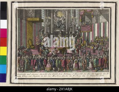 Krönung Kaiser Leopolds II. Zum ungarischen König am 15. November 1790 in Bratislava, Farbätzung und Kupferstich ohne Künstlerunterschrift. - 17900101 PD0229 - Rechteinfo: Rights Managed (RM) Stockfoto