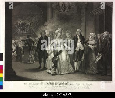 Die Krankheit Lewis XVI., König von Frankreich, seiner Familie, am 29.9,1792, Stippelstich von Luigi Schiavonetti nach einem Gemälde von Charles Benazech illustrierte Person Schlüssel: PK 3003, 1047a, 01.06.1793 - 17930601 PD0001 - Rechteinfo: Rights Managed (RM) Stockfoto