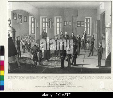 Kronprinz Ferdinand V., König von Ungarn, Besuch 1830 der Hebräisch-deutschen Grundschule in Bratislava, Lithographie von Ignac G. Weissenberg, - 18300101 PD2995 - Rechteinfo: Rights Managed (RM) Stockfoto