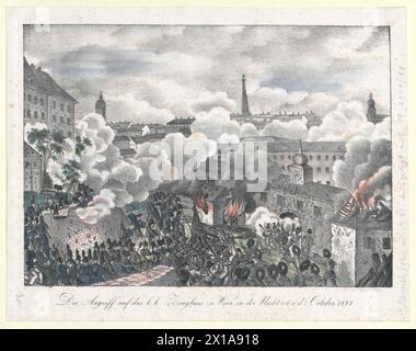 Der Angriff auf die k.k. Rüstungsanlage nach Wien, in der Nacht vom 6. Auf den 7. Oktober 1848, Farblithographie, 1848 - 18480101 PD1006 - Rechteinfo: Rights Managed (RM) Stockfoto