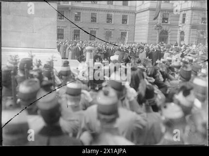 Jubiläumsfeier in der Okassion der Völkerschlacht bei Leipzig auf dem Wiener Schwarzenbergplatz, Franz Joseph Salute vor dem Denkmal., 16.10.1913 - 19131016 PD0008 - Rechteinfo: Rights Managed (RM) Stockfoto