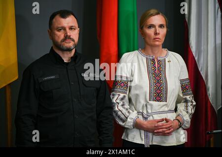 Nicht exklusiv: LVIV, UKRAINE - 13. APRIL 2024 - Innenminister der Ukraine Ihor Klymenko und Innenminister der Republik Stockfoto