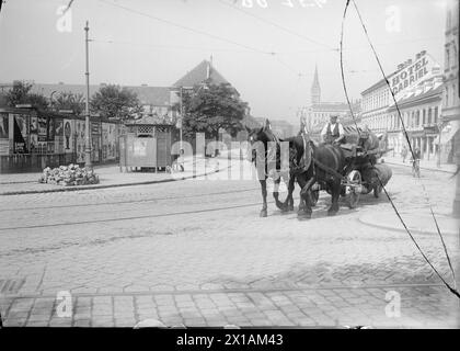 Wien 3, Landstrasser Hauptstraße 171, Blick von der Kreuzung mit der Schlachthausgasse (Schlachthaus Alley) in die Stadt, im vordergründigen Bierkühlung, 12.09.1923 - 19230912 PD0001 - Rechteinfo: Rights Managed (RM) Stockfoto