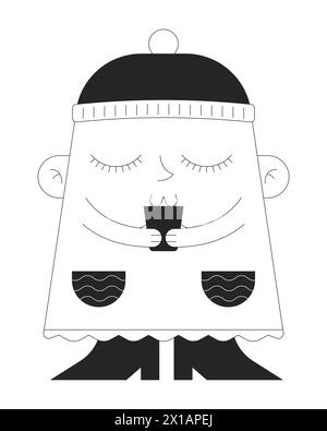 Trinkkaffee Tasse Schwarz-weiß 2D Illustration Konzept Stock Vektor