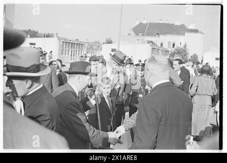 Eröffnung von Versuchssiedlungen initiiert von einem Werkbund, Bundespräsident Miklas bei Handshake, 1932 - 19320101 PD6794 - Rechteinfo: Rights Managed (RM) Stockfoto