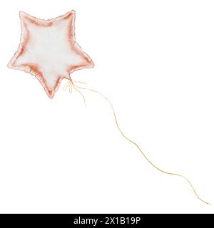 Luftballons. Handgezeichnete Aquarellzeichnung eines niedlichen Folienballons in Sternform. Isolierte Clip-Art auf weißem Hintergrund. Für Geburtstagskarten und Stockfoto
