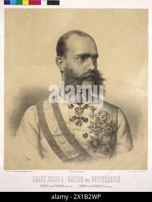 Franz Joseph I., Kaiser von Österreich, Halblänge, Dreiviertelprofil, in voller Uniform eines kaiserlichen und königlichen Feldmarschalls in deutscher Anpassungslithographie von Joseph Kriehuber, nach eigener Zeichnung, signiert und datiert (1) 873, 1873, - 18730101 PD1047 - Rechteinfo: Rights Managed (RM) Stockfoto