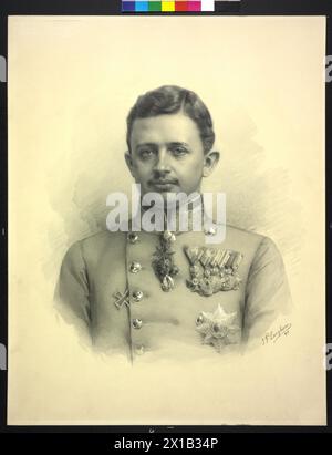 Karl I., Kaiser von Österreich, Tuschzeichnung mit weißen Höhen, von J. F. Langhans, 1917, - 19170101 PD4503 - Rechteinfo: Rights Managed (RM) Stockfoto