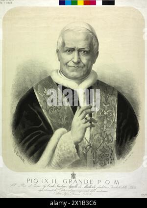 Pius IX., Papst, Tonlithographie von G. Marchetti. Wappen, - 19300101 PD21992 - Rechteinfo: Rechte verwaltet (RM) Stockfoto