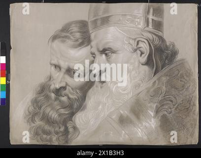 Studie nach Rubens, Detail aus dem Gemälde von Peter Paul Rubens 'der hl. Ambrosius und Kaiser Theodosius. Kreidezeichnung in Schwarzweiß auf Tonpapier. Dokumentenblatt aus dem Zeichenunterricht des Erzherzogs Ludwig von Österreich (1784-1864), - 19300101 PD23110 - Rechteinfo: Rechte verwaltet (RM) Stockfoto