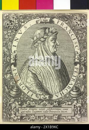 Petrarch, Francesco, Stich von Theodor de Bry, aus: Boissard, Jean Jacques: „Bibliotheca chalcographica. Illustrium virtute atque eruditione in tota Europa, clarissimorum virorum theologorum, jurisconsultorum, medicorum, historicorum, geographicorum, polititicorum, Philosophorum, poetarum, musicorum, aliorumque', Band 1, Frankfurt 1650, - 19830422 PD20029 - Rechteinfo: Rights Managed (RM) Stockfoto