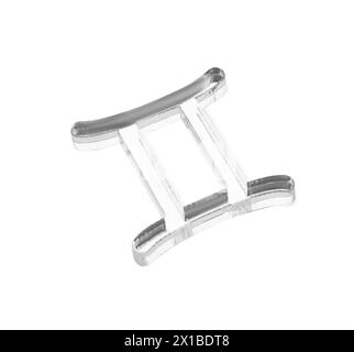 Sternzeichen. Silbernes Gemini-Symbol isoliert auf weiß Stockfoto