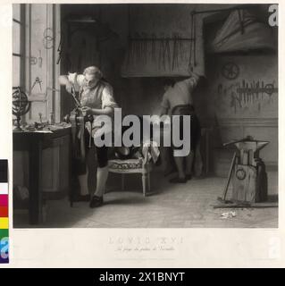 Ludwig XVI., König von Frankreich in der Schmiede von Schloss Versailles. Stich (gemischte Technik) von Joel Ballin nach einem Gemälde von Joseph Caraud, - 18670401 PD0004 - Rechteinfo: Rights Managed (RM) Stockfoto