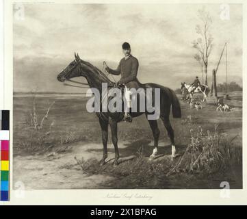 Nicolaus Graf Esterhazy, Reiterbild in der Puszta-Landschaft. Heliographie nach einem Gemälde von Julius Ritter von Blaas, - 19000101 PD174061 - Rechteinfo: Rights Managed (RM) Stockfoto