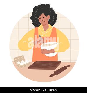 Die Afrikanerin bereitet in der Küche Gebäck zu Stock Vektor