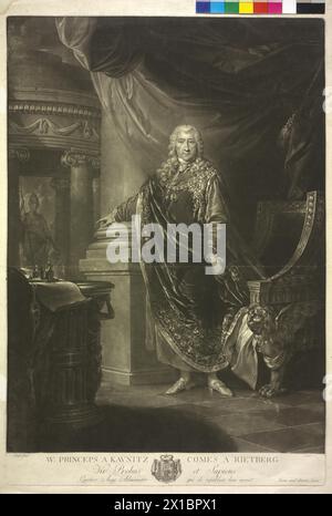 Kaunitz-Rietberg, Wenzel Anton Prinz von, Mezzotint von Johann Peter Pichler nach einem Gemälde von Johann Baptist Lampi. Wappen, - 19300101 PD22464 - Rechteinfo: Rechte verwaltet (RM) Stockfoto