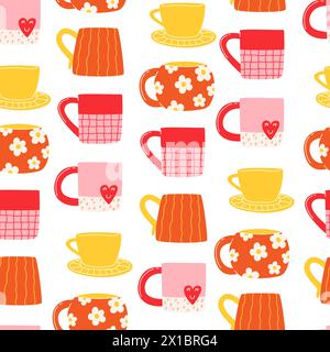 Nahtloses Muster mit modernen, farbenfrohen Cups im flachen Stil Stock Vektor