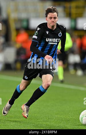 Maxim de Cuyper (55) vom Club Brugge, aufgenommen während der Endrunde des UEFA Conference League Quarter, das erste Legspiel der Saison 2023-2024 zwischen Club Brugge KV und PAOK Saloniki am 11. April 2024 in Brügge, Belgien. (Foto: David Catry / Isosport) Stockfoto