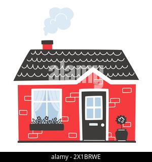Kleines, hellrotes Haus im Cartoon-Stil Stock Vektor