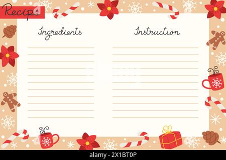 Weihnachten Urlaub Backen Rezept Vorlage mit Zutaten und Anweisungen Stock Vektor
