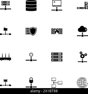 Symbol „Netzwerkserver“ – auf beliebige Größe erweitern – in beliebige Farbe ändern. Perfect Flat Vector enthält Symbole wie Firewall, Router, PC, Daten Stock Vektor