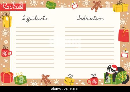 Weihnachten Urlaub Backen Rezept Vorlage mit Zutaten und Anweisungen Stock Vektor