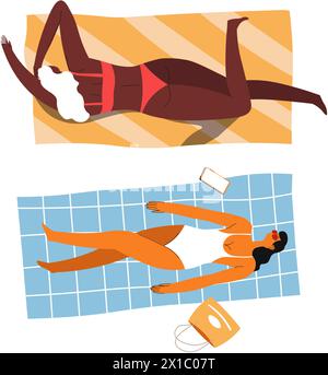 Illustration Zum Entspannenden Sonnenbaden Im Sommer Stock Vektor