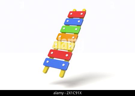 Buntes Xylophon mit Schlägeln auf weißem Hintergrund Stockfoto