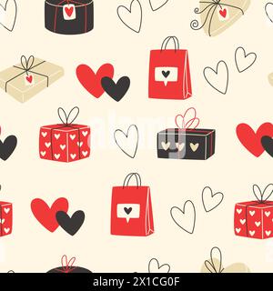 Nahtloses Valentinstag-Muster mit Geschenkboxen Stock Vektor