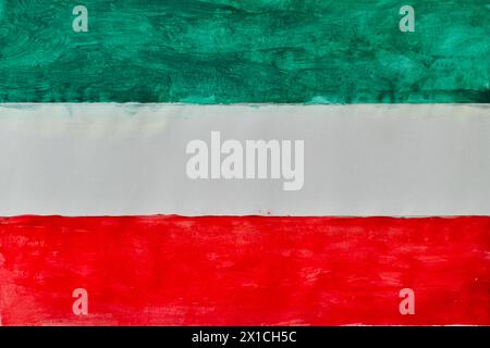 Flagge des Iran mit Aquarellen auf Karton gemalt. Stockfoto