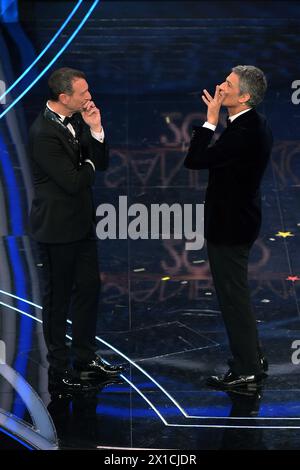 Sanremo, Italien. Februar 2020. Sanremo, 70. Italienisches Songfestival 2020. Letzter Abend, Amadeus, Rosario Fiorello Credit: Unabhängige Fotoagentur/Alamy Live News Stockfoto