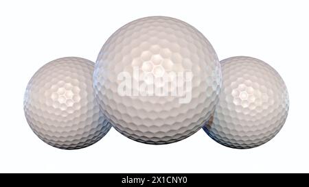 3D-Darstellung eines isolierten weißen Golfballs auf weißem Hintergrund Stockfoto