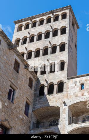 Barcelona, Spanien, Plac del Rei: Mirador del Rei Martí, neben dem Palau del Lloctinent. Stockfoto