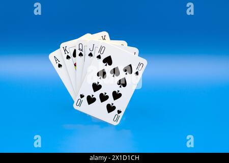 Ein Royal Flush, die gewinnende Pokerhand Stockfoto