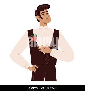 Bräutigam auf der Hochzeit, flache Illustration Stock Vektor